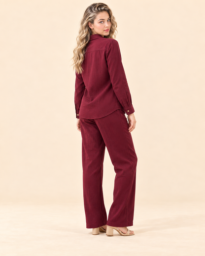 FAYRA Burgundy Textured Co-ord Set