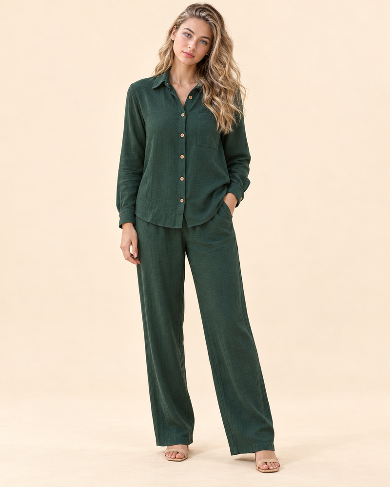 FAYRA Forest Green Textured Co-ord Set