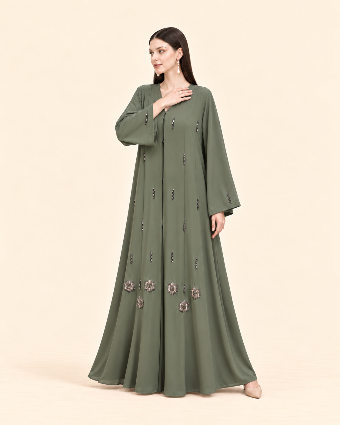FAYRA Olive Petal Handwork Abaya
