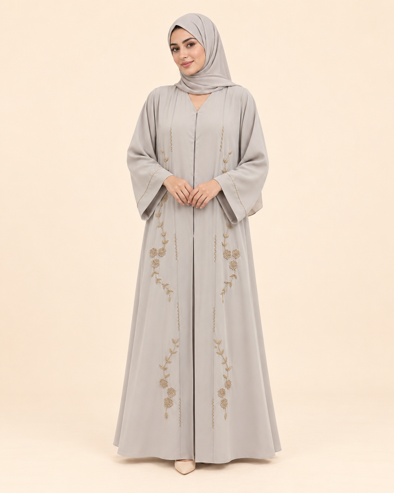 FAYRA Greige Gold Handwork Abaya