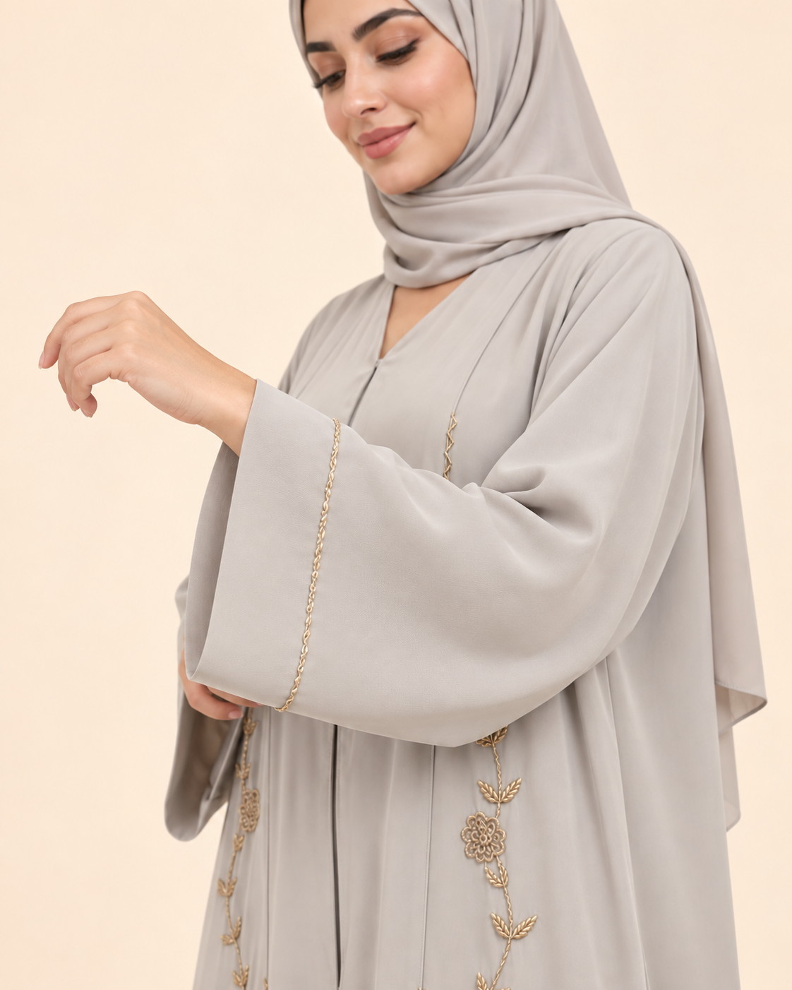 FAYRA Greige Gold Handwork Abaya