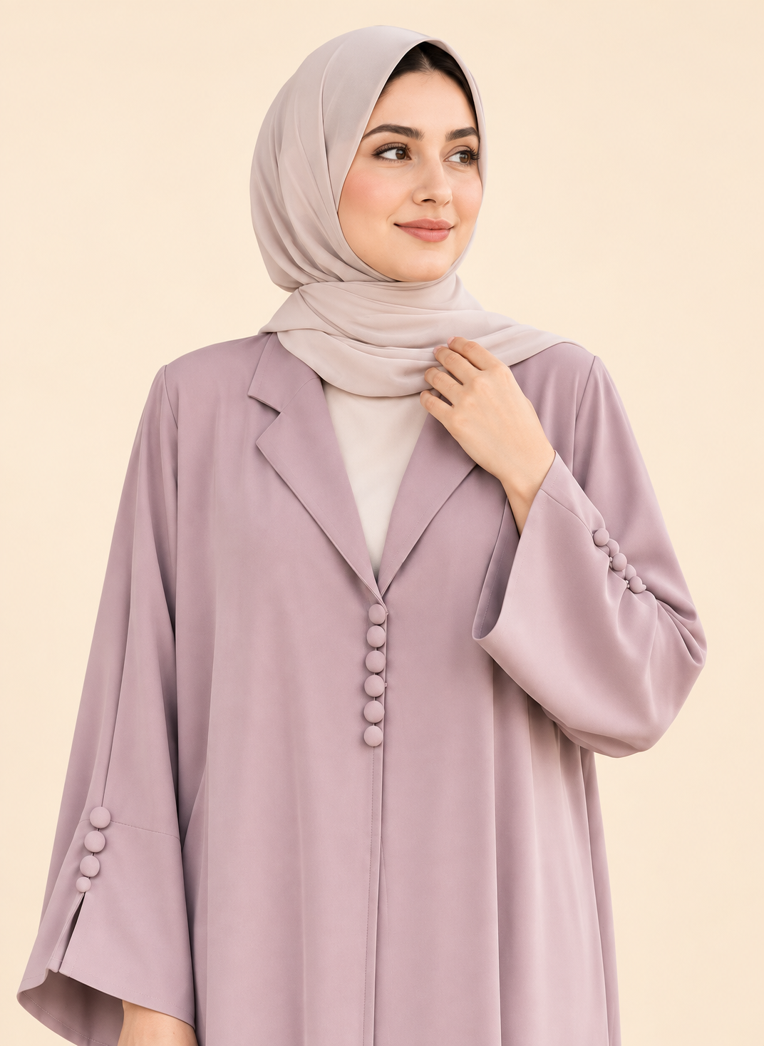 FAYRA Mauve Grace Button Abaya