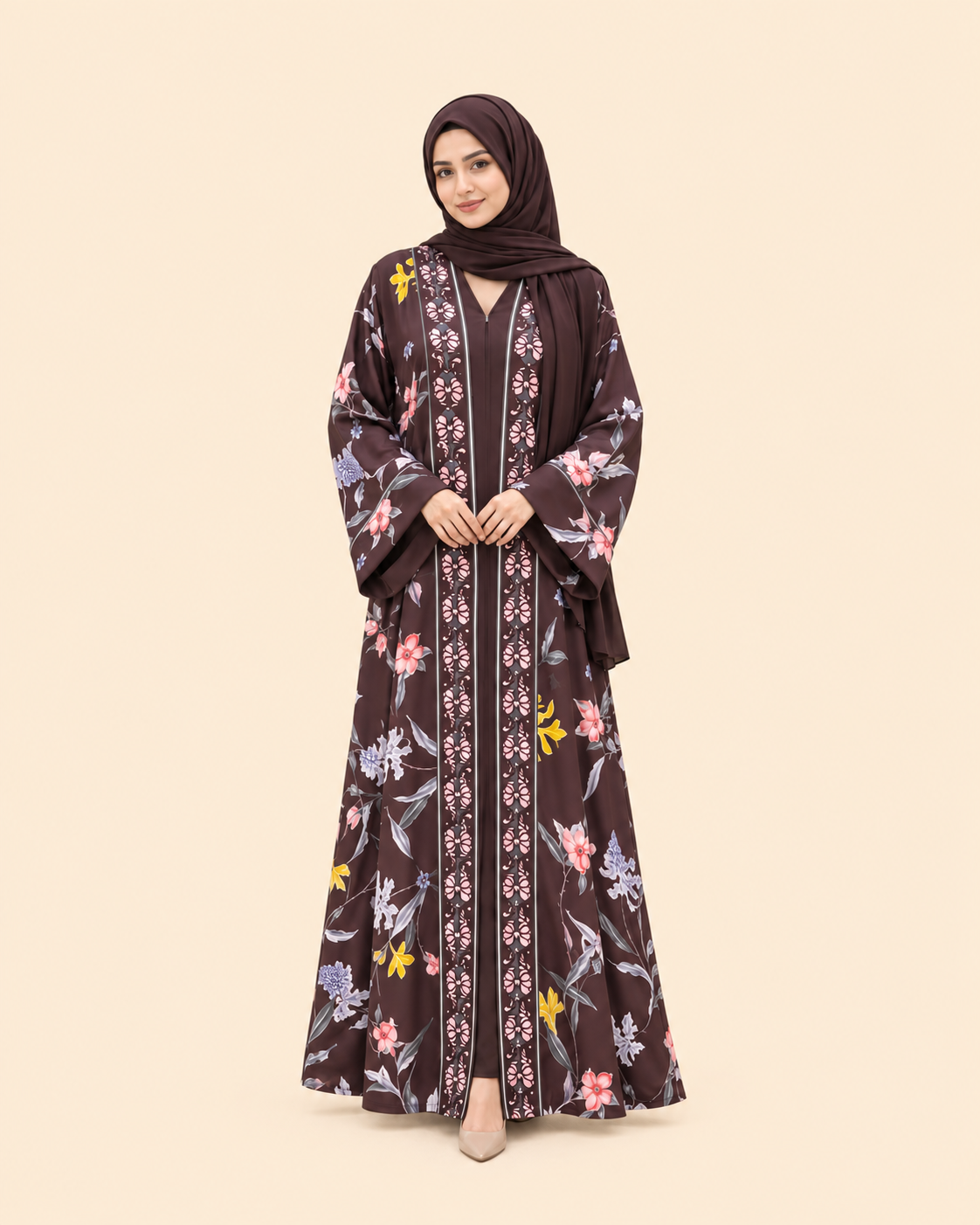 FAYRA Cocoa Bloom Floral Abaya