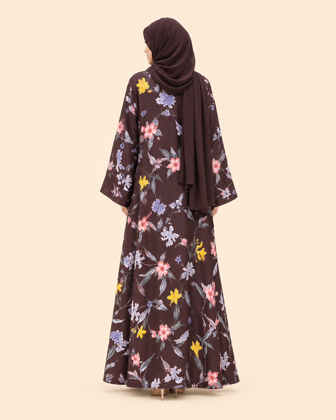 FAYRA Cocoa Bloom Floral Abaya