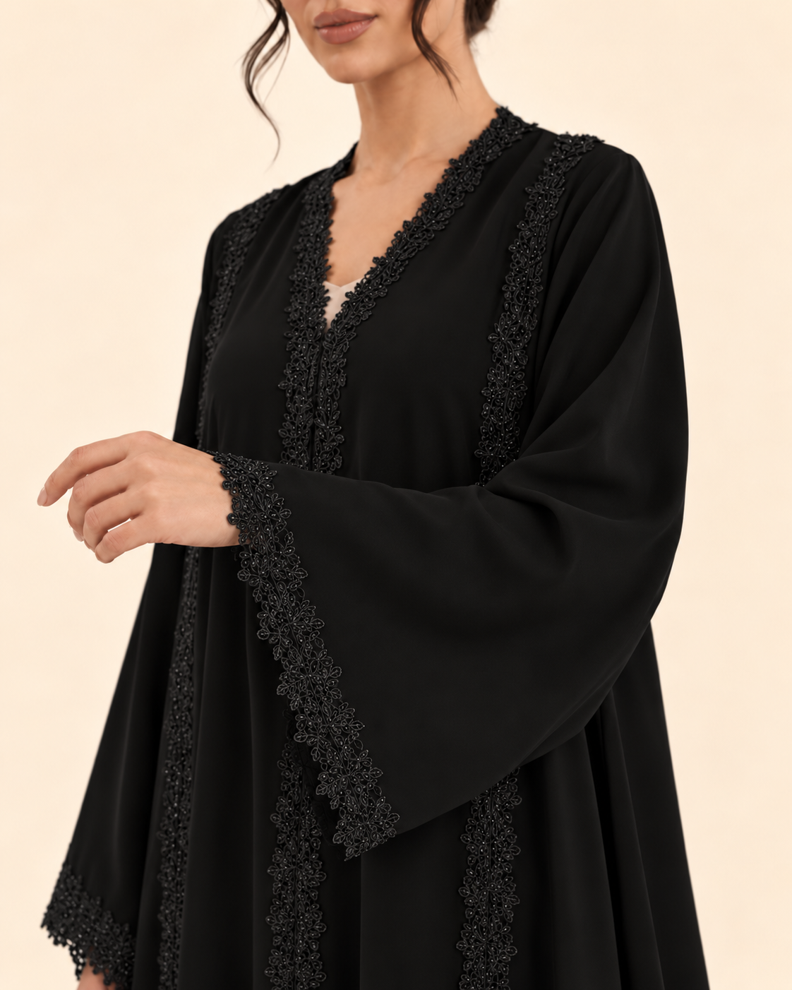 FAYRA Midnight Bloom Lace Abaya