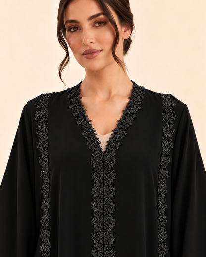 FAYRA Midnight Bloom Lace Abaya