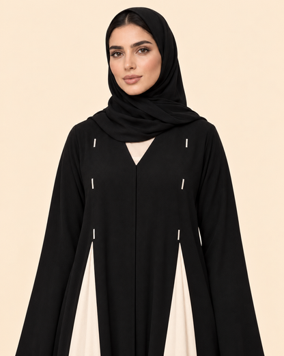 FAYRA Black & Ivory Contrast Panel Abaya