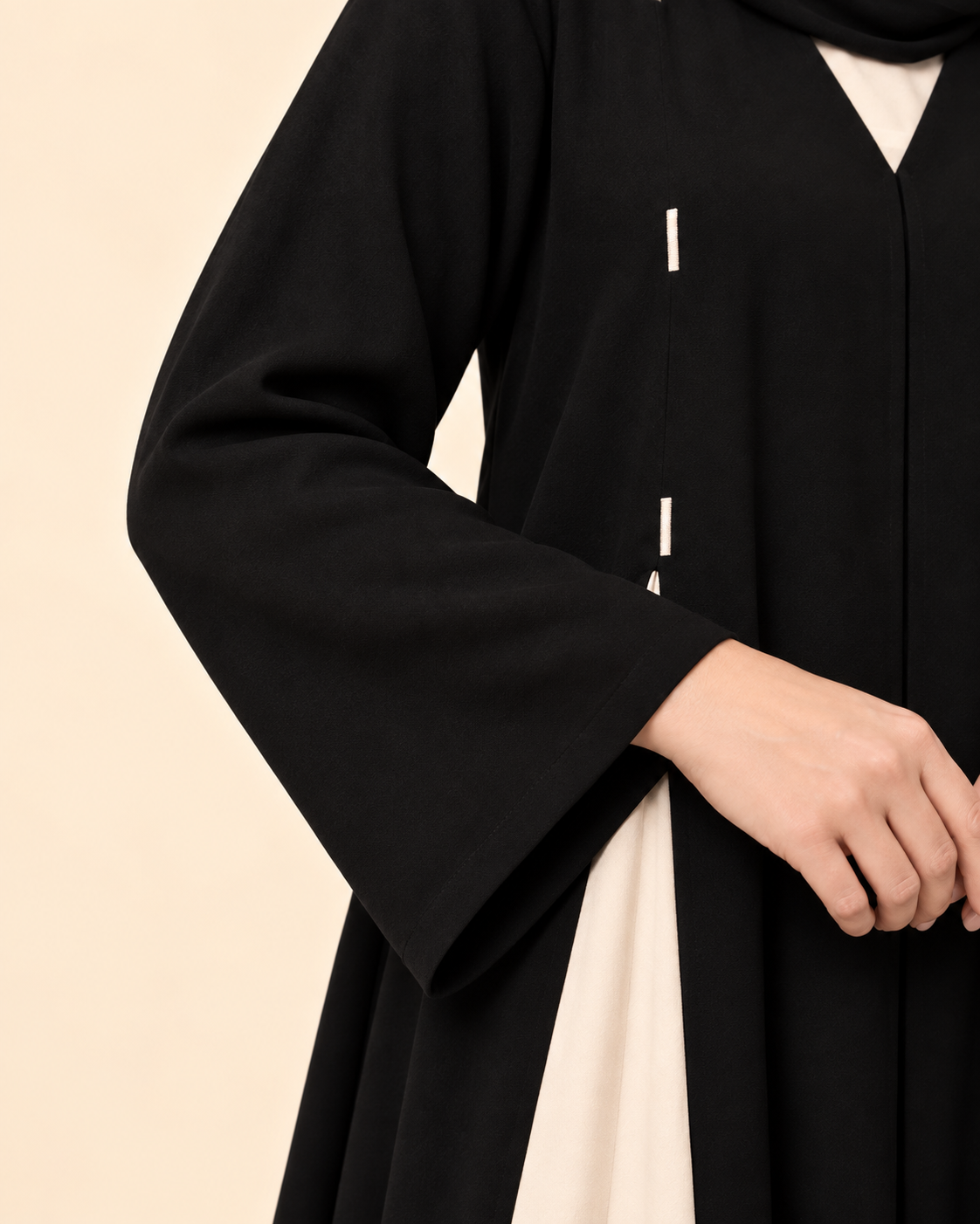 FAYRA Black & Ivory Contrast Panel Abaya