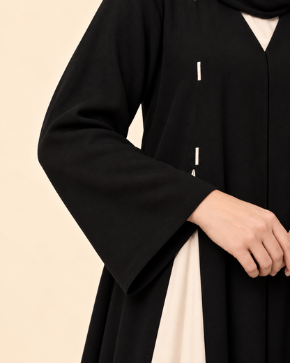 FAYRA Black & Ivory Contrast Panel Abaya