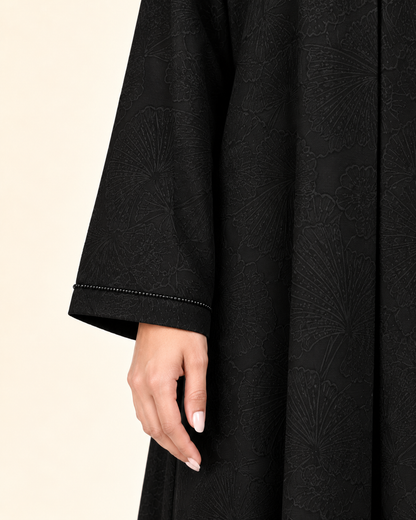FAYRA Noir Triangle Embellished Jacquard Luxury Abaya