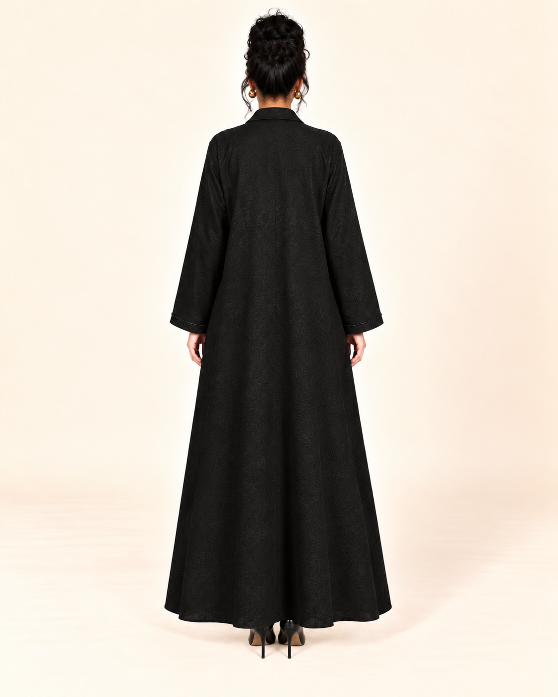 FAYRA Noir Triangle Embellished Jacquard Luxury Abaya
