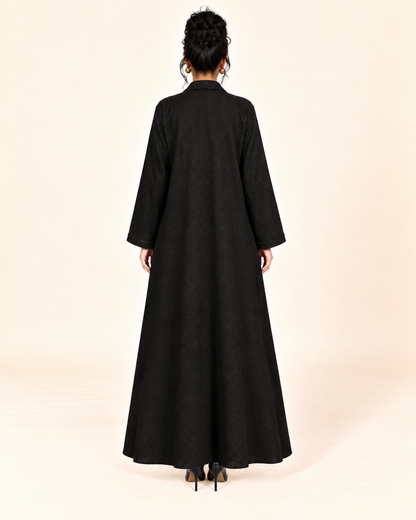 FAYRA Noir Triangle Embellished Jacquard Luxury Abaya