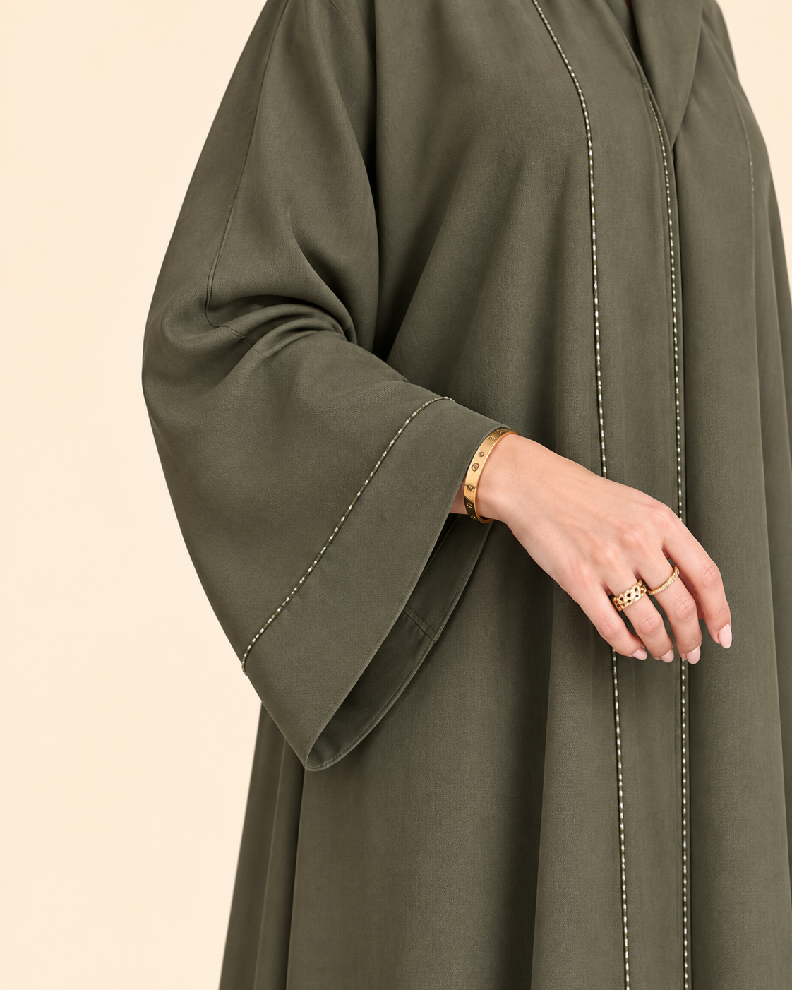 FAYRA Olive Serenity Crystal-Trim Abaya