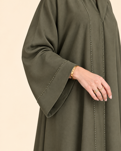 FAYRA Olive Serenity Crystal-Trim Abaya