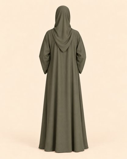 FAYRA Olive Serenity Crystal-Trim Abaya