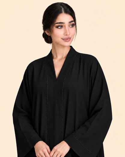 FAYRA Noir Beaded Edge Abaya Set