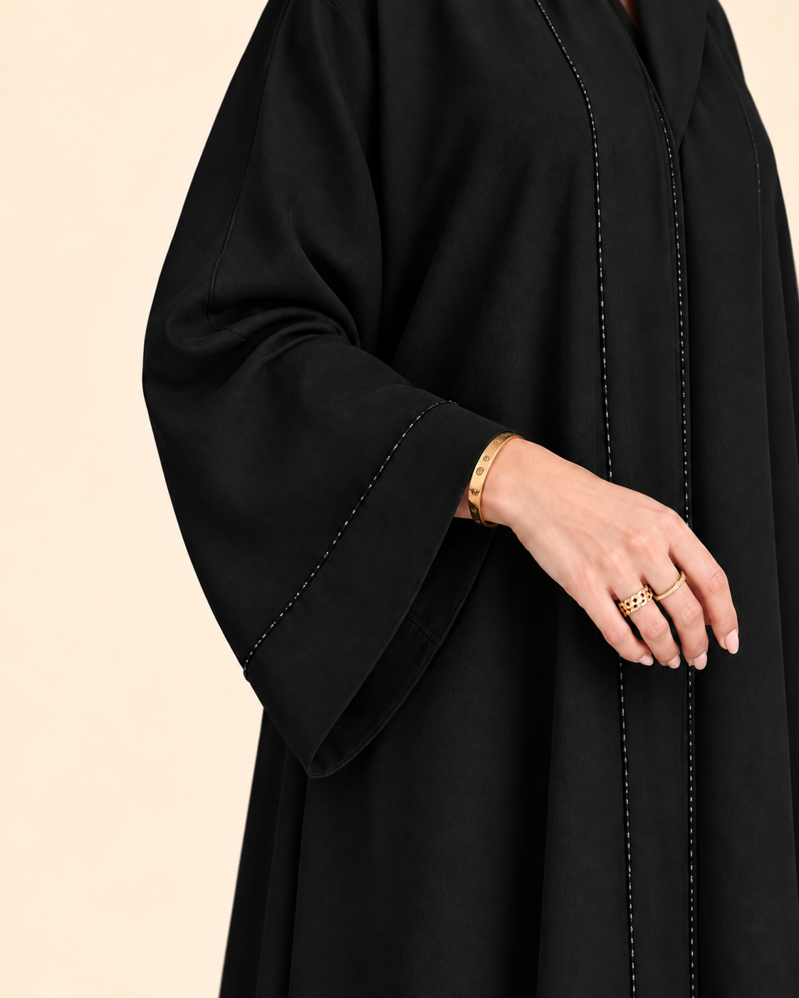 FAYRA Noir Beaded Edge Abaya Set
