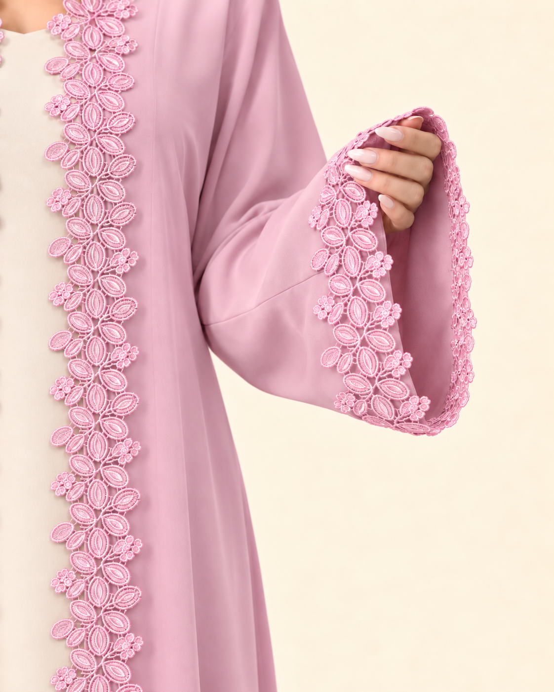FAYRA Baby Pink Lace Party Wear Abaya