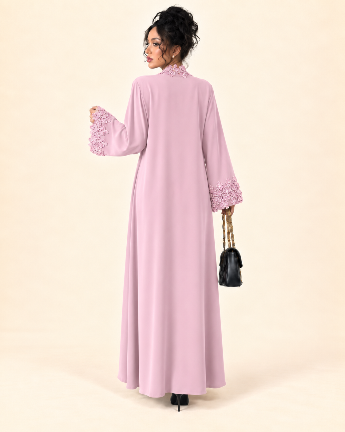 FAYRA Baby Pink Lace Party Wear Abaya