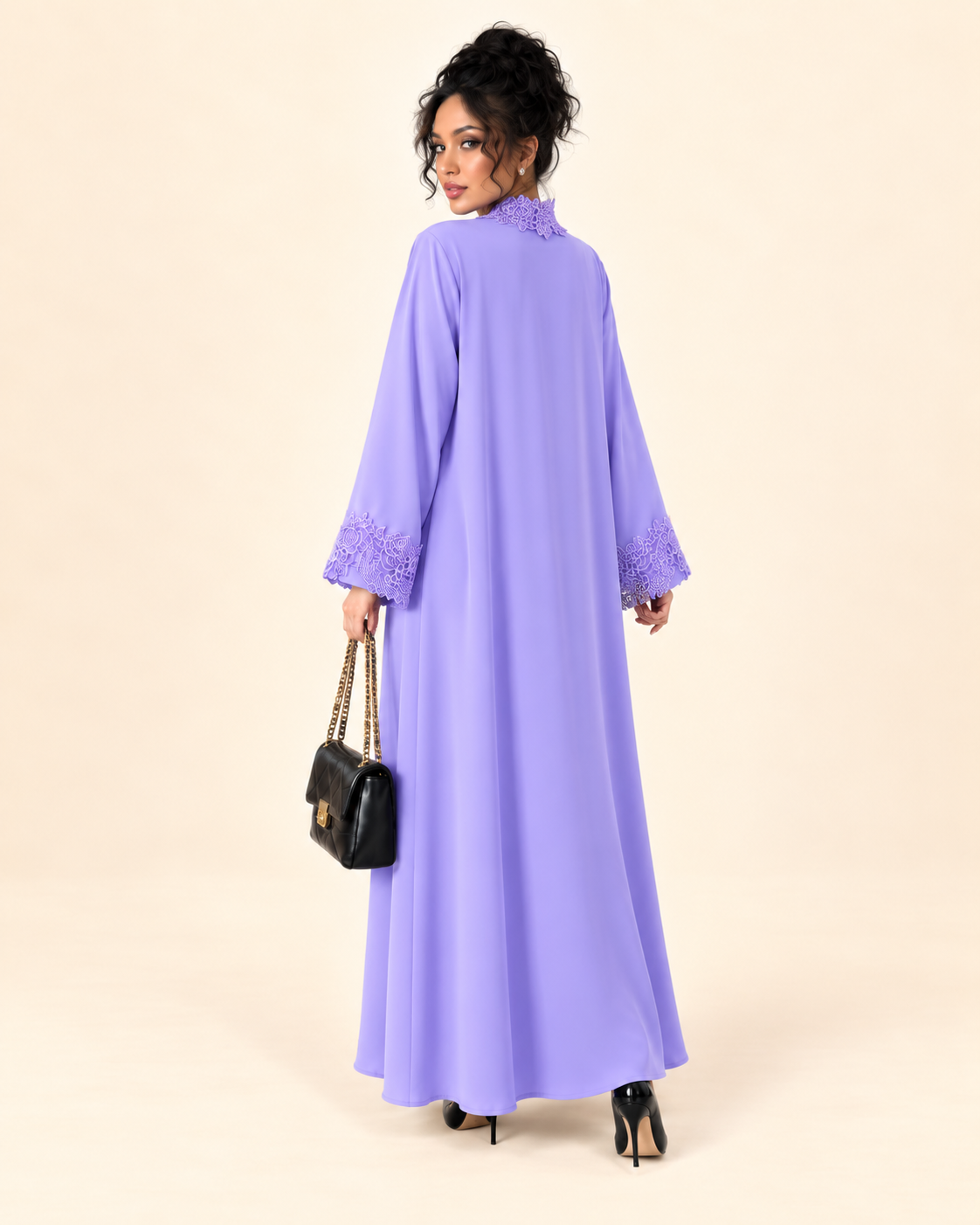 FAYRA Lavender Lace Party Wear Abaya