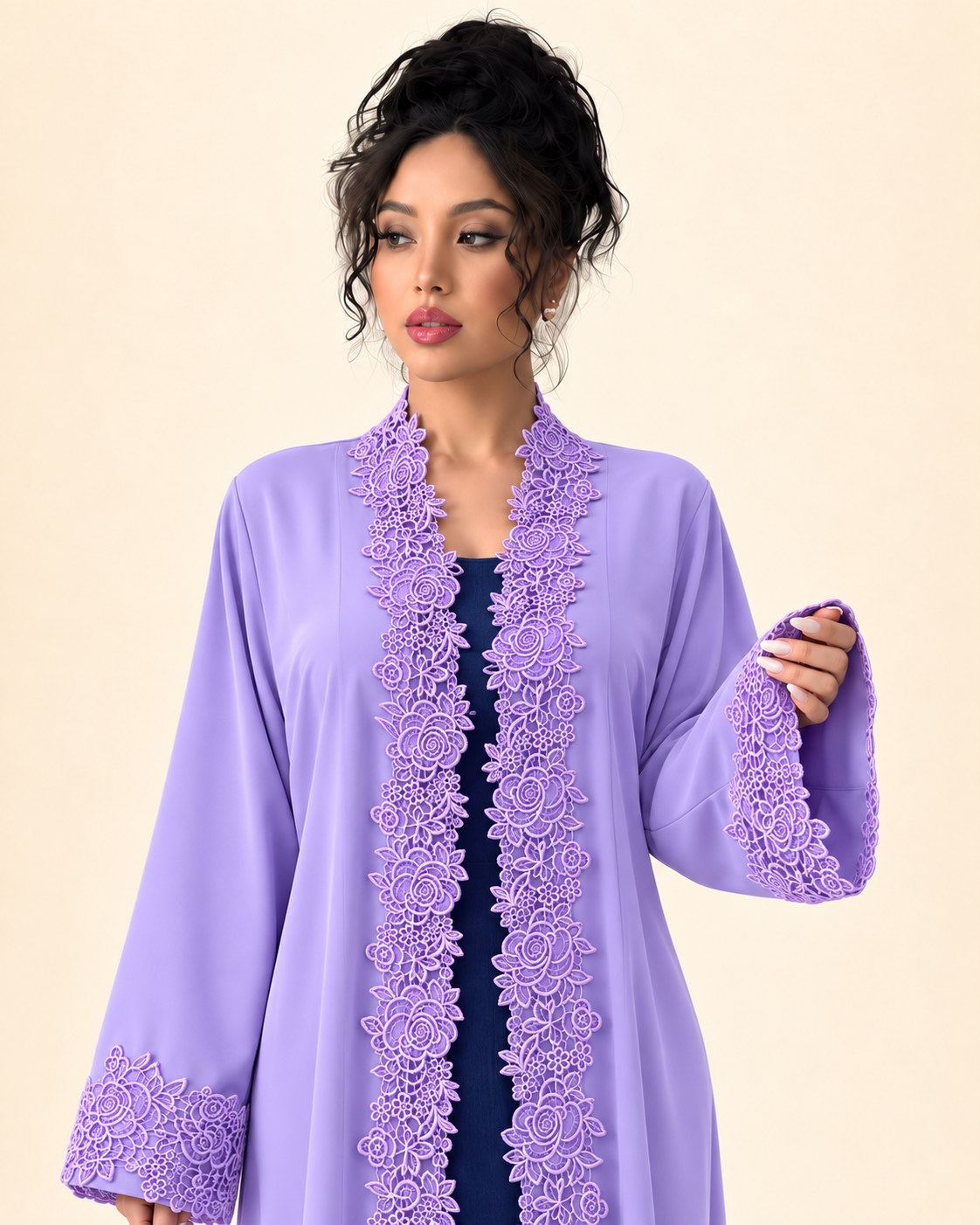 FAYRA Lavender Lace Party Wear Abaya