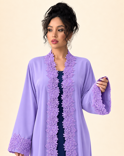 FAYRA Lavender Lace Party Wear Abaya