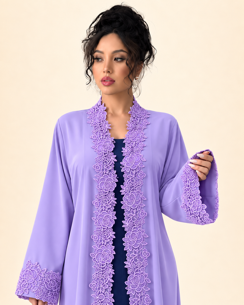 FAYRA Lavender Lace Party Wear Abaya
