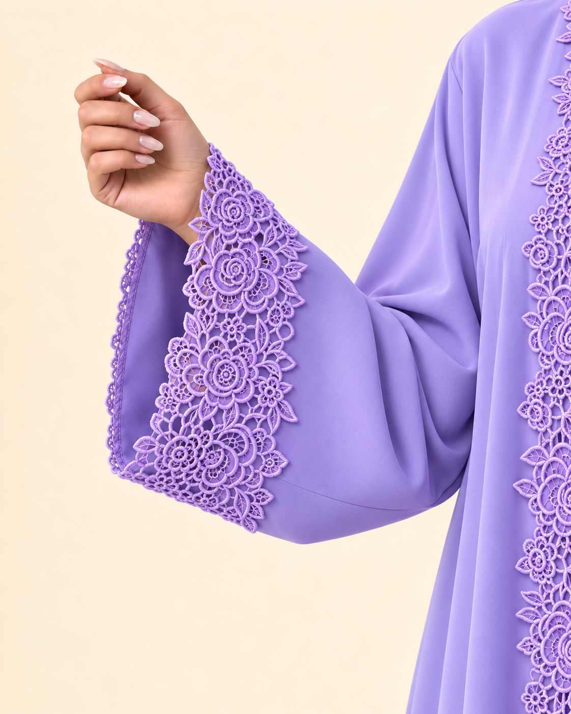 FAYRA Lavender Lace Party Wear Abaya
