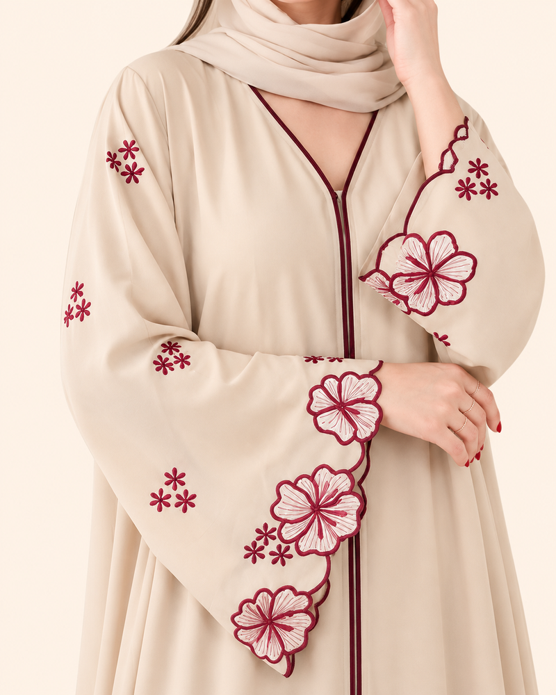 FAYRA Ivory Bloom Embroidered Abaya