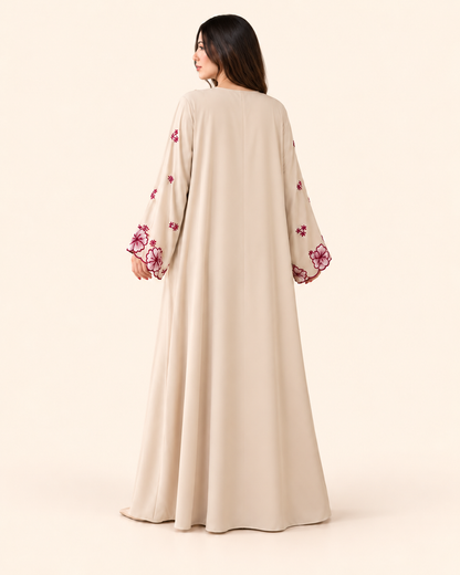 FAYRA Ivory Bloom Embroidered Abaya