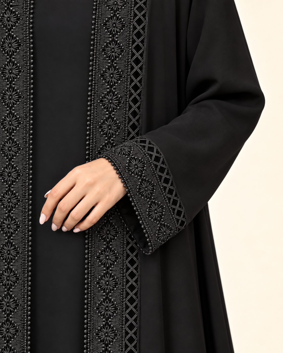 FAYRA Black Lace Open Abaya Set