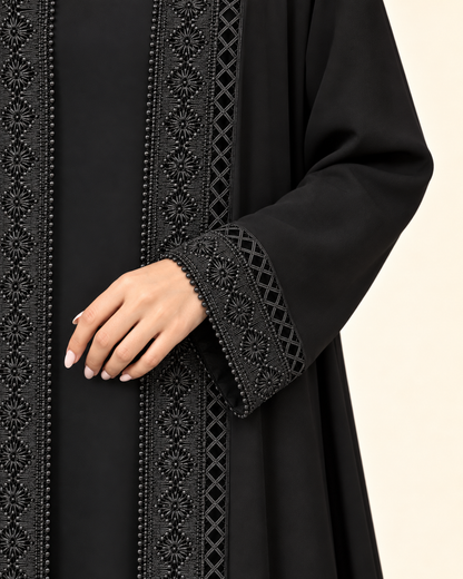 FAYRA Black Lace Open Abaya Set