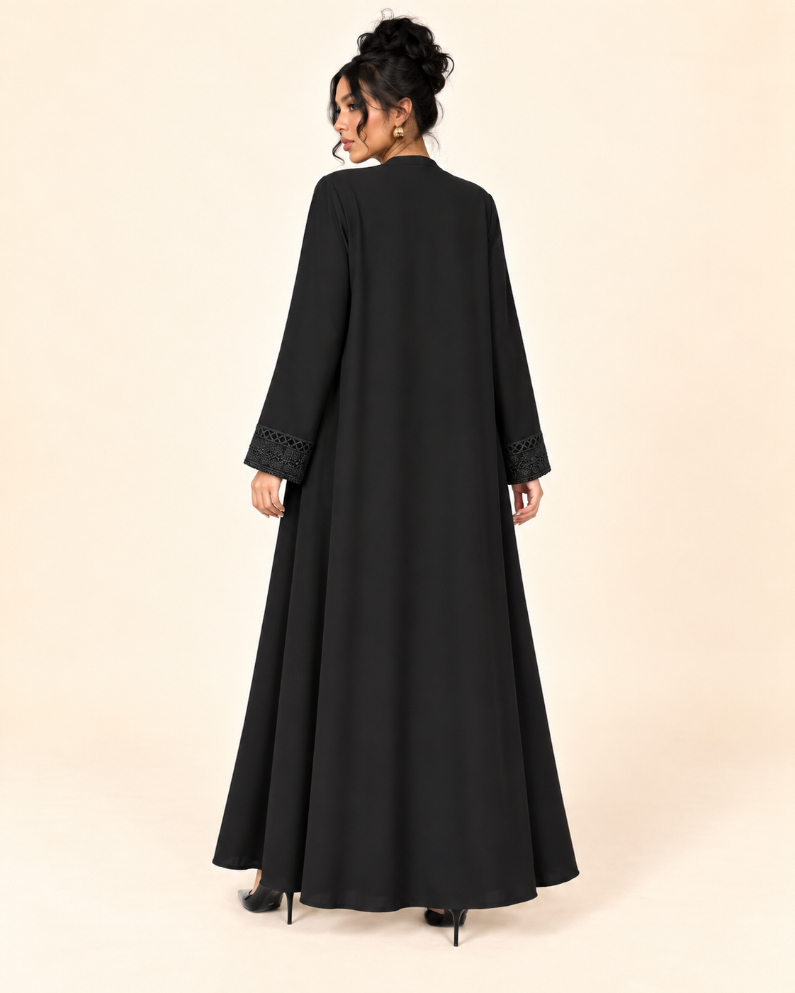 FAYRA Black Lace Open Abaya Set
