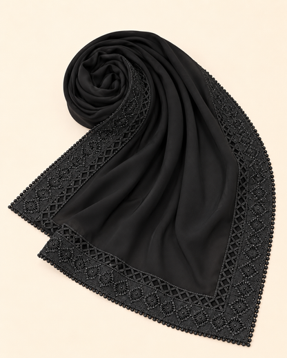 FAYRA Black Lace Open Abaya Set