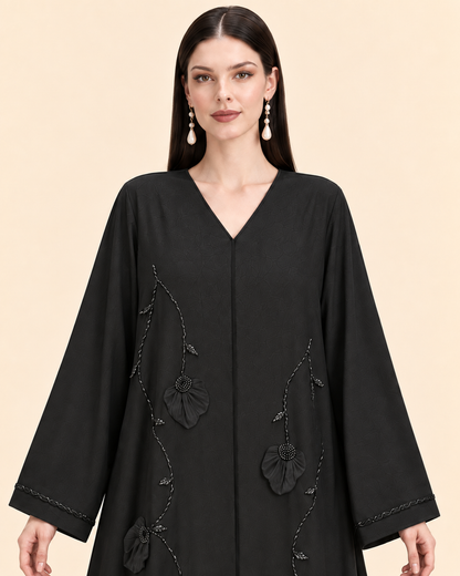 FAYRA Noir Bloom Textured Abaya Set