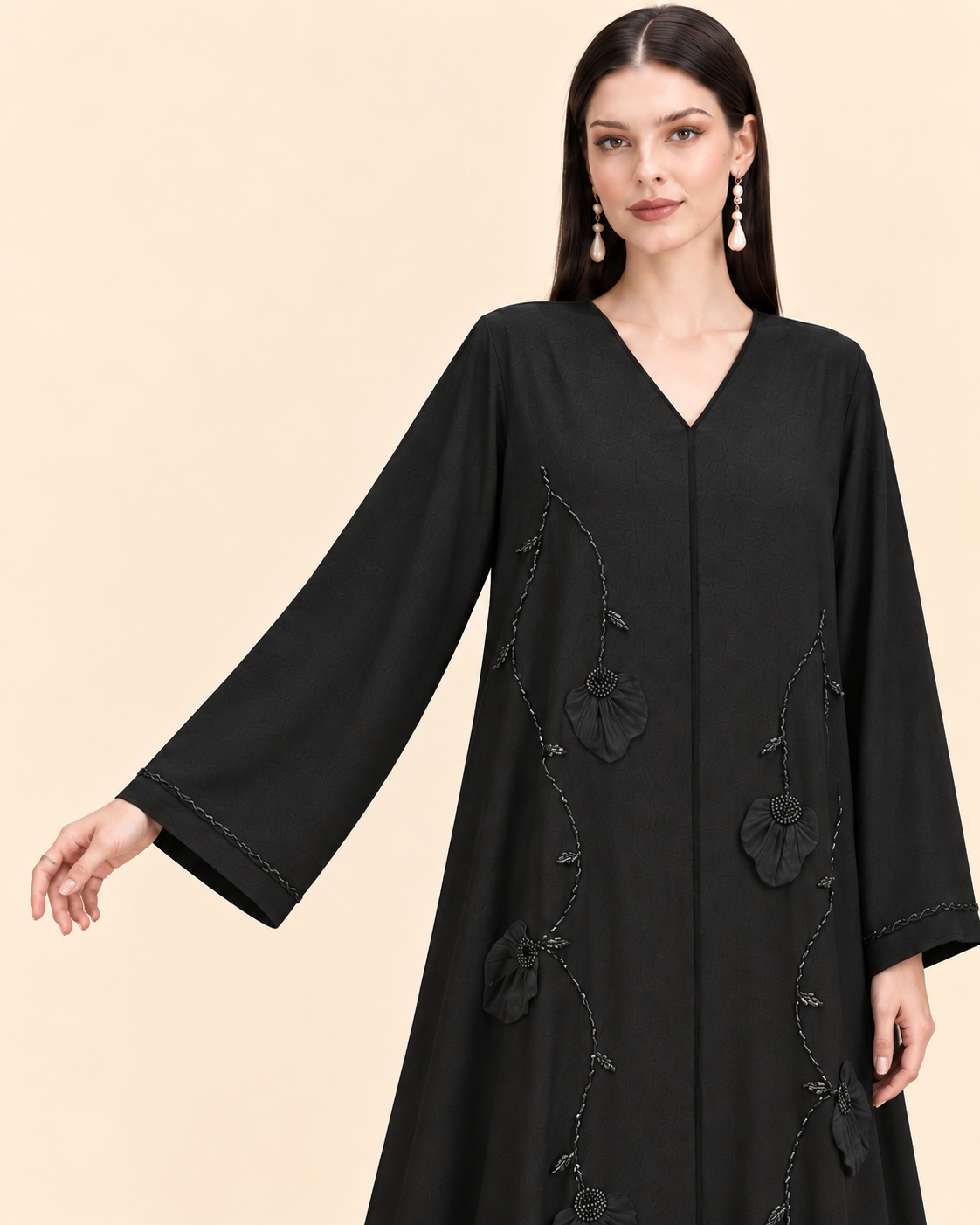FAYRA Noir Bloom Textured Abaya Set