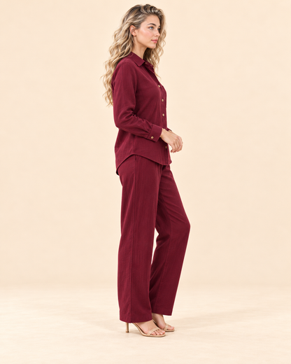 FAYRA Burgundy Textured Co-ord Set