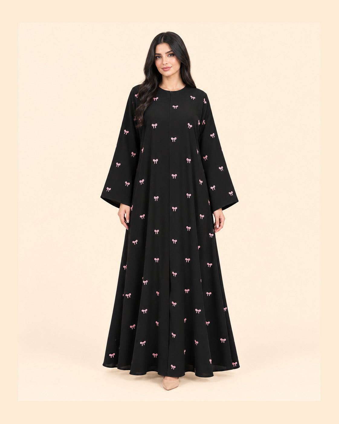 FAYRA Black Pink Bow Embroidered Abaya
