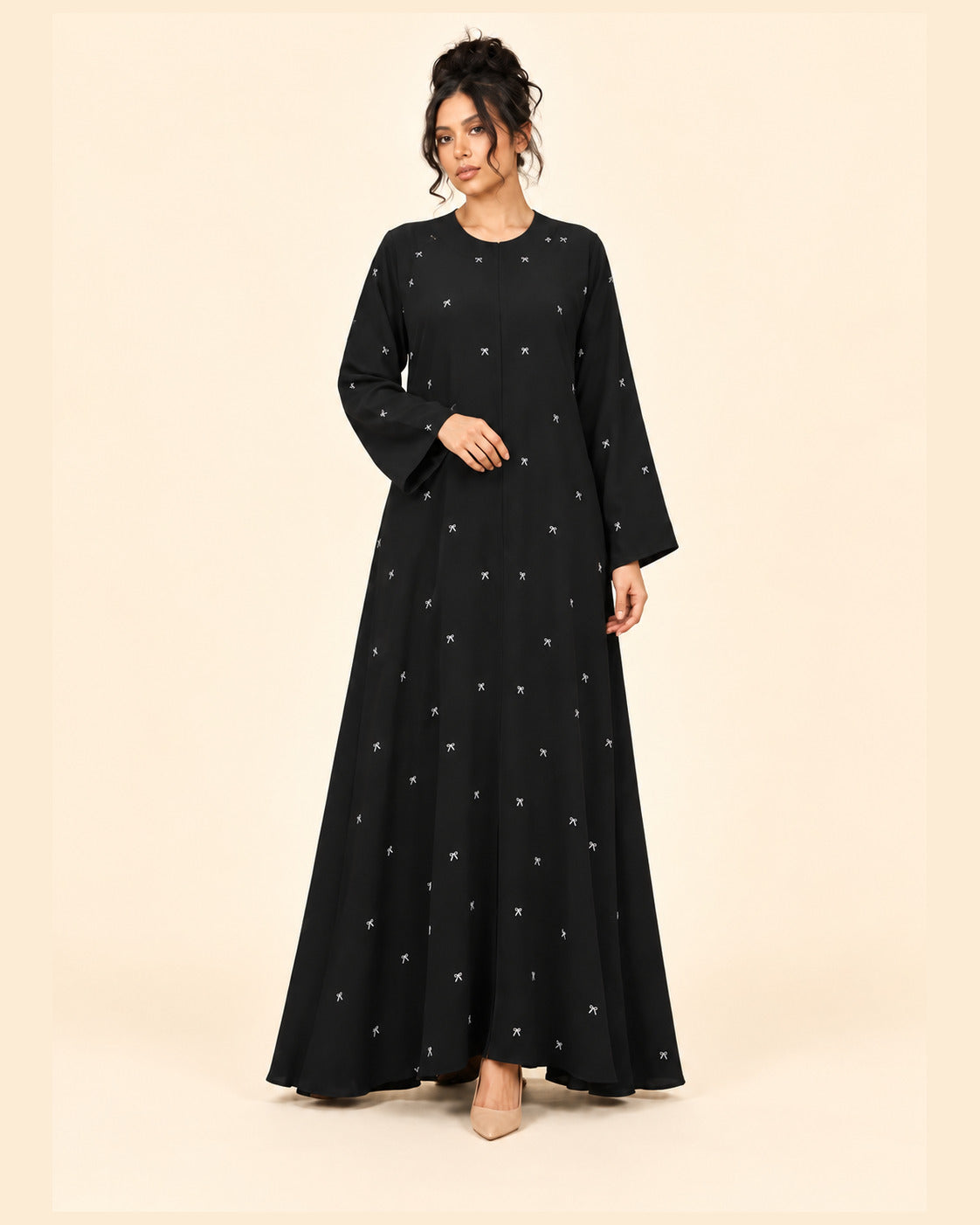 FAYRA Black Ivory Bow Embroidered Abaya