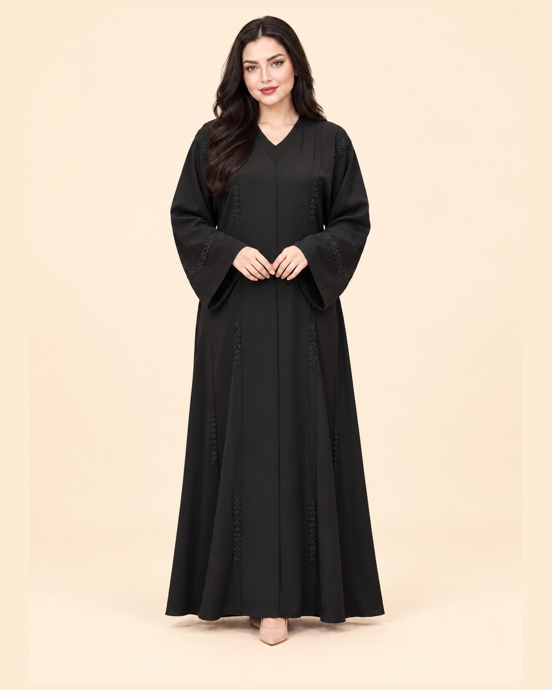 FAYRA Black Beaded Panel Abaya