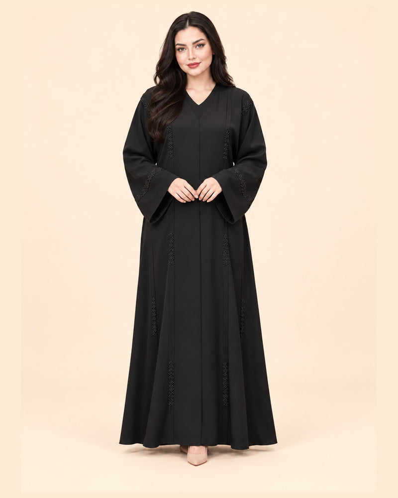 FAYRA Black Beaded Panel Abaya