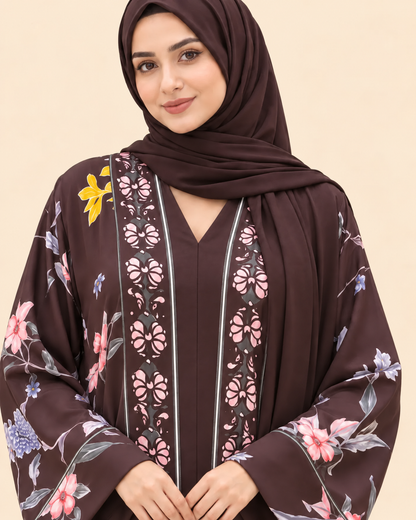 FAYRA Cocoa Bloom Floral Abaya