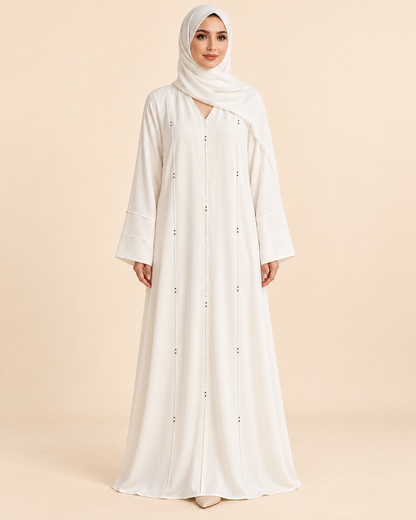 FAYRA Ivory Bead Button Abaya