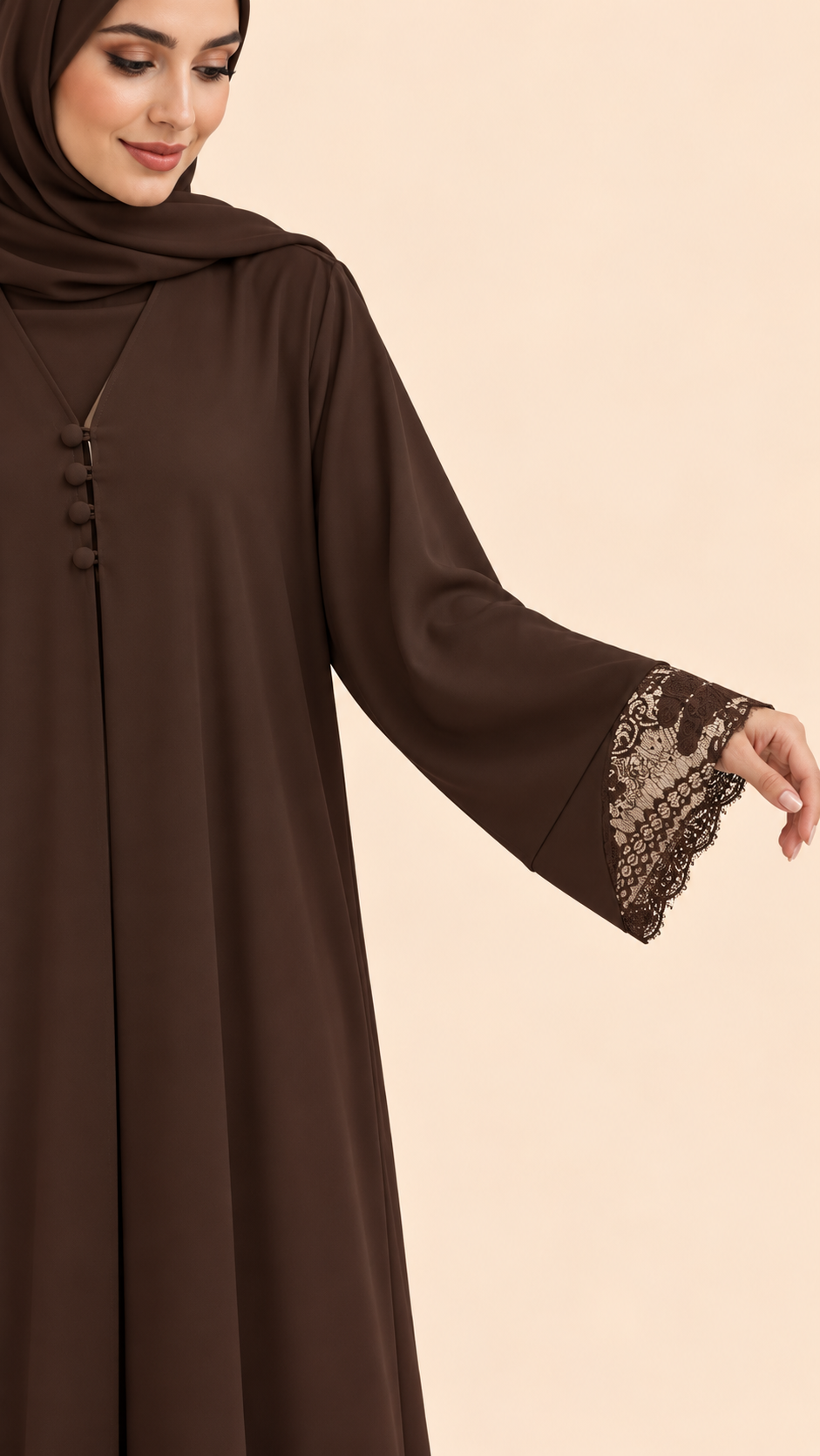 FAYRA Espresso Brown Lace Cuff Abaya