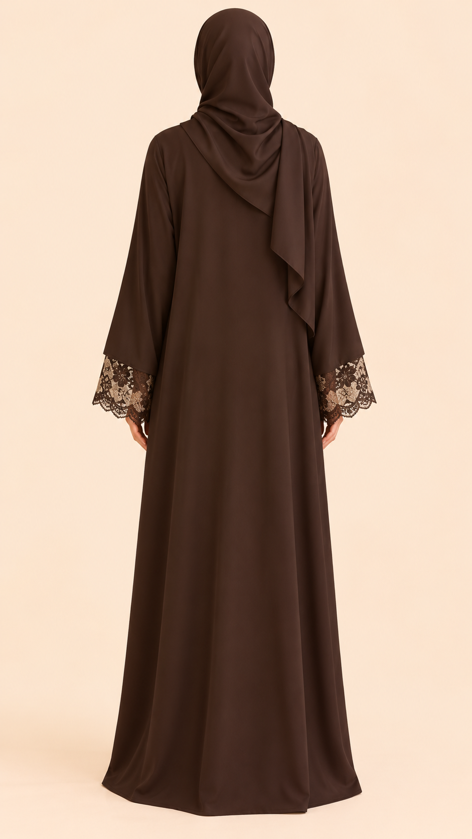 FAYRA Espresso Brown Lace Cuff Abaya