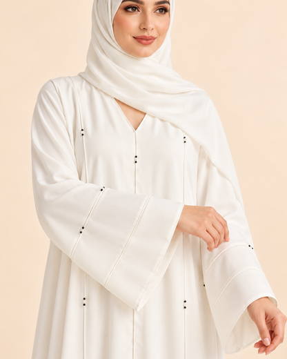FAYRA Ivory Bead Button Abaya