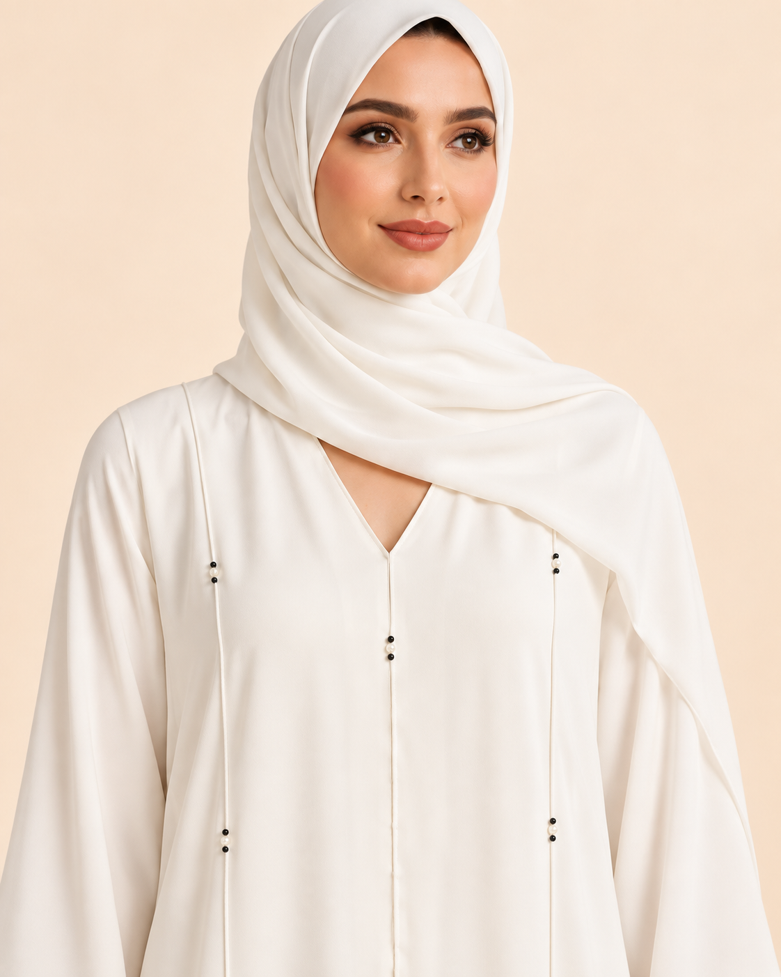 FAYRA Ivory Bead Button Abaya
