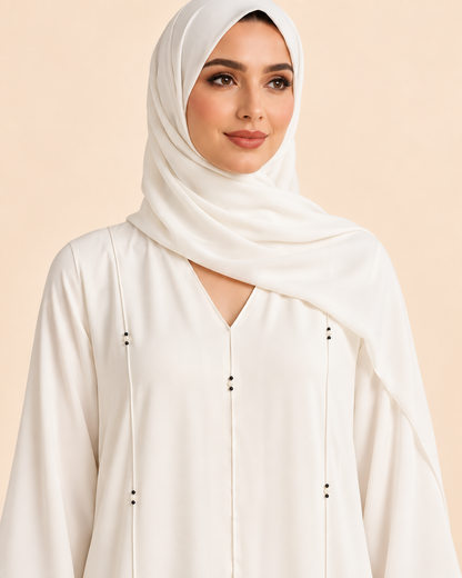 FAYRA Ivory Bead Button Abaya