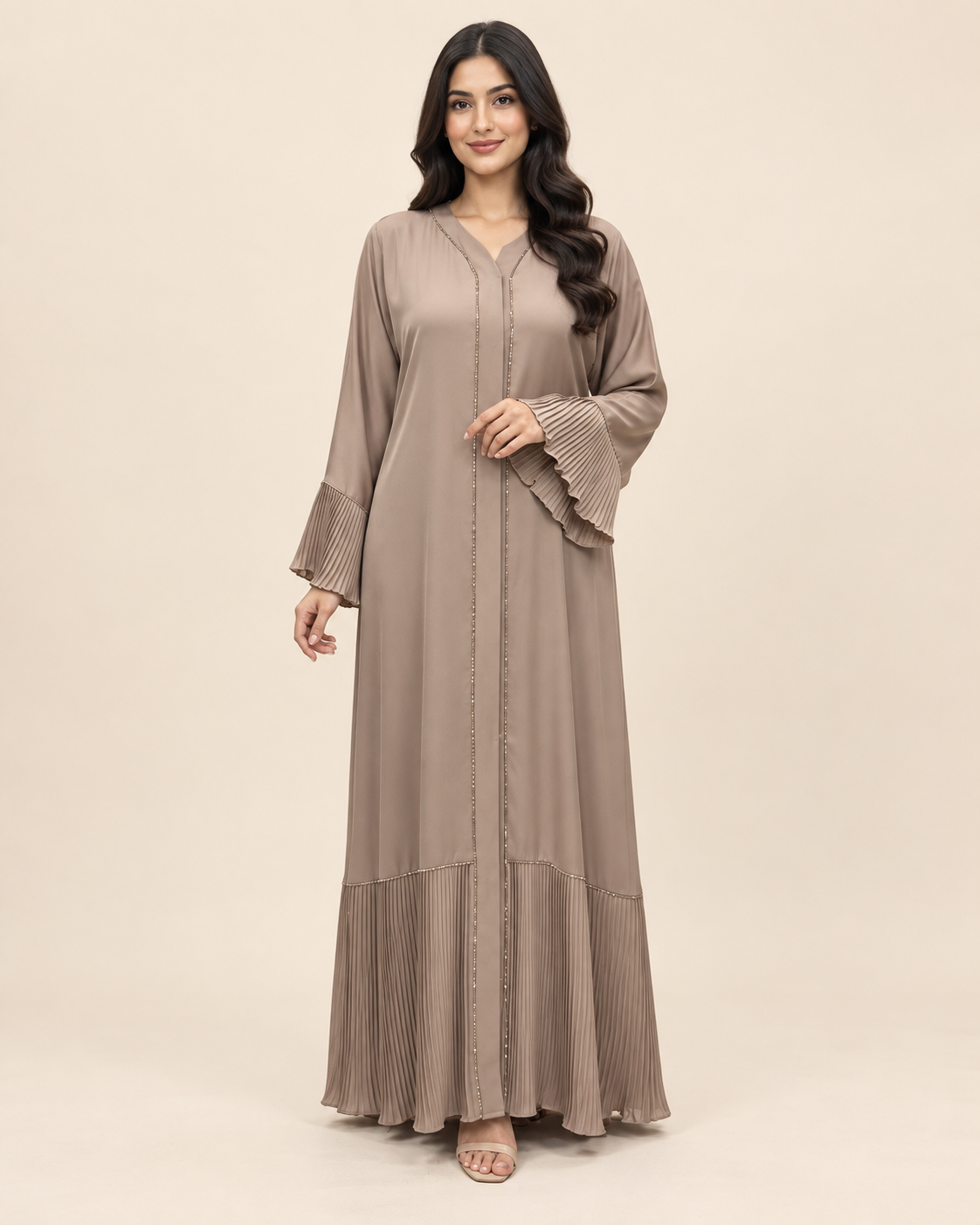 FAYRA Taupe Pleated Elegance Abaya