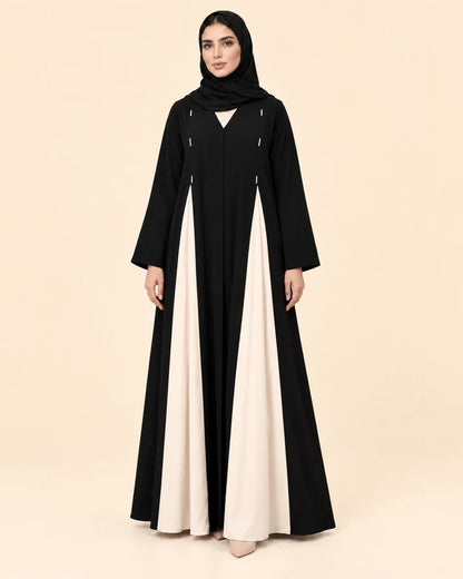 FAYRA Black & Ivory Contrast Panel Abaya